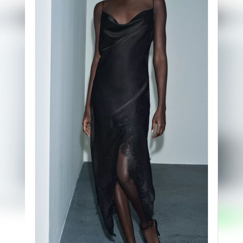 ZARA ASYMMETRIC LACE DRESS BLACK - Picture 4 of 12